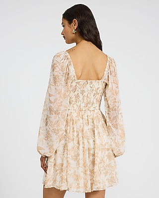 Printed Chiffon Sweetheart Ruched Smocked Back Mini Dress with Pockets