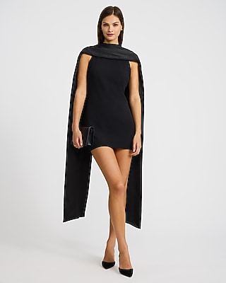 Mixed Media Satin Cape Open Back Mini Dress | Express
