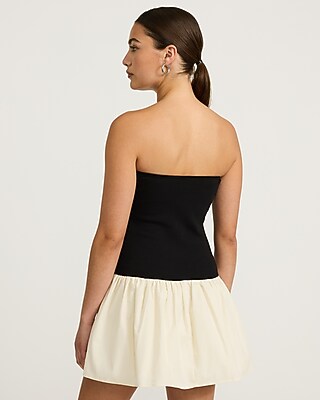 Stretch Cotton Color Block Mixed Media Drop Waist Mini Dress