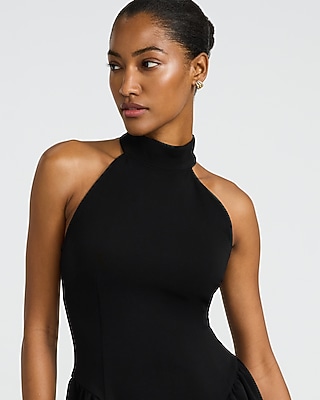 Express Women's Halter Sleeveless Drop Waist Mini Dress in Black Large