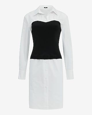 Layered Tube V-Neck Collared Mini Shirt Dress