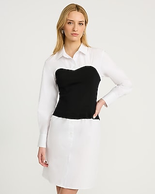 Layered Tube V-Neck Collared Mini Shirt Dress