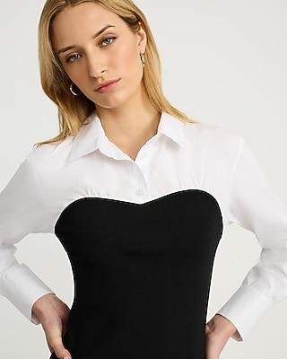 Layered Tube V-Neck Collared Mini Shirt Dress