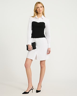 Layered Tube V-Neck Collared Mini Shirt Dress