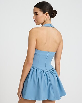 Halter Sleeveless Drop Waist Mini Fit and Flare Dress