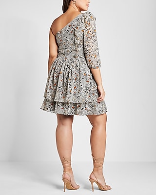 Rachel Zoe Printed One Shoulder Ruffle Mini Dress