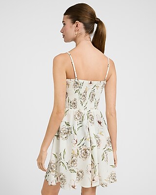 Floral Sleeveless Tie Front Smocked Back Mini Dress