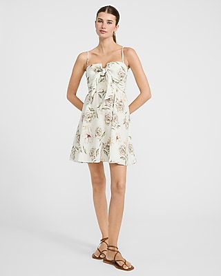 Floral Sleeveless Tie Front Smocked Back Mini Dress