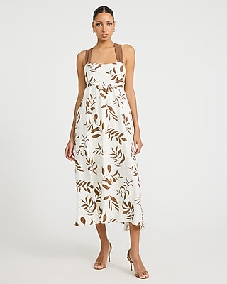 Printed Square Neck Bow Back Midi Dress
