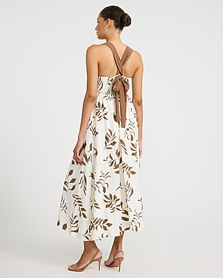 Printed Square Neck Bow Back Midi Dress
