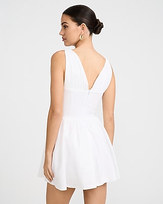 Stretch Poplin V-Neck Corset Mini Fit and Flare Dress