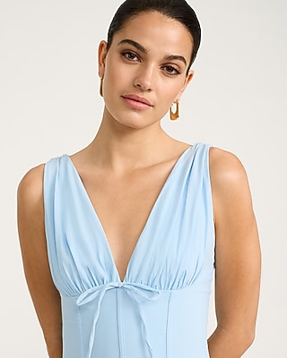 Stretch Poplin V-Neck Corset Mini Fit and Flare Dress - image 2