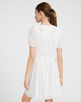 Collared Puff Sleeve Button Front Tie Waist Mini Dress - image 3