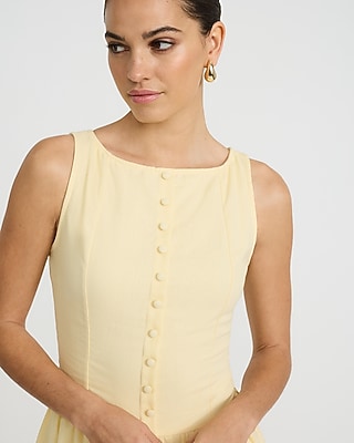 Linen-Blend Button Front Smocked Back Drop Waist Mini Dress - image 2