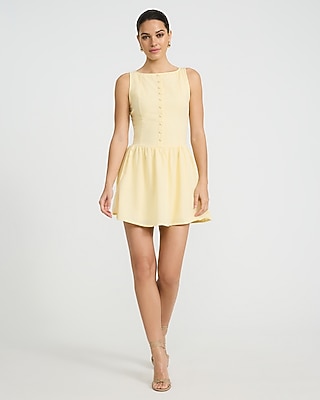 Linen-Blend Button Front Smocked Back Drop Waist Mini Dress - image 4