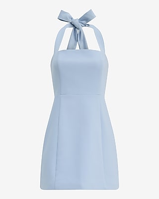Tie Halter Square Neck Structured Fit and Flare Mini Dress