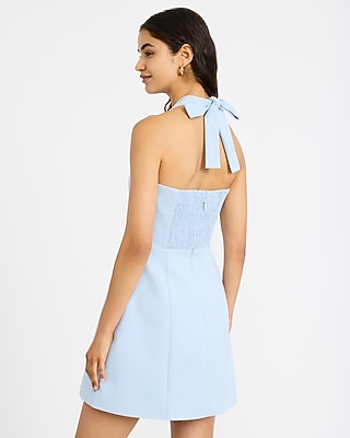 Tie Halter Square Neck Structured Fit and Flare Mini Dress