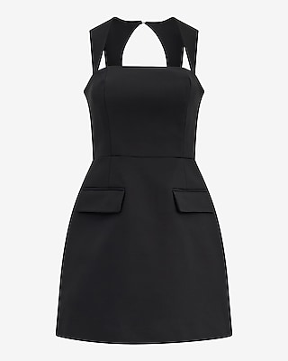 black dress square neck fit and flare Square Neck Mini Lace Cocktail Fit & Flare Dress Amoris T739