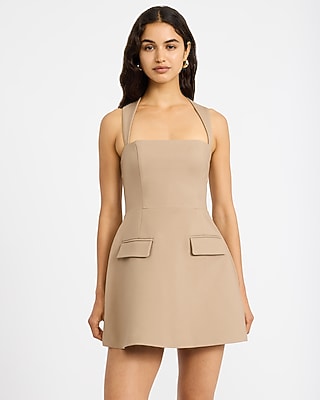 Structured Square Neck Fit and Flare Mini Dress
