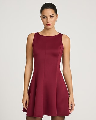 Crew Neck Sleeveless Seamed Mini Fit And Flare Dress | Express