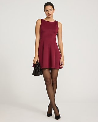 Crew Neck Sleeveless Seamed Mini Fit And Flare Dress | Express