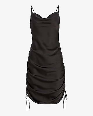 Cowl Neck Ruched Side Tie Mini Slip Dress