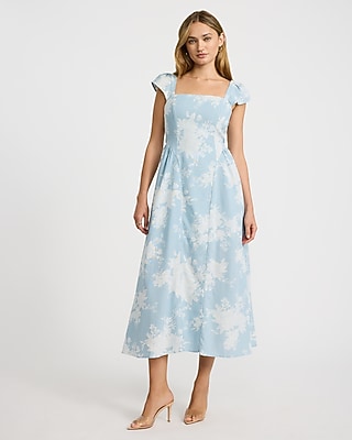 express blue floral dress Express floral blue Summer tropical maxi dress waist cutout v neck open  back