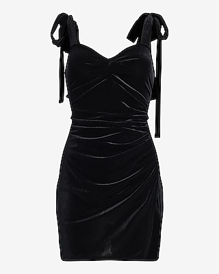 Velvet Sweetheart Tie Strap Ruched Mini Dress