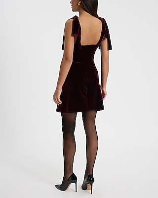 Velvet Sweetheart Tie Strap Ruched Mini Dress