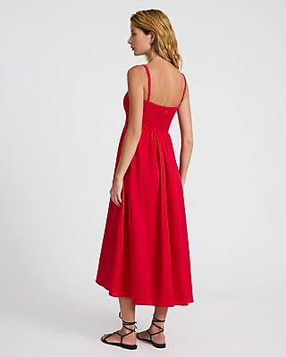 Poplin Square Neck Sleeveless Midi Fit and Flare Dress