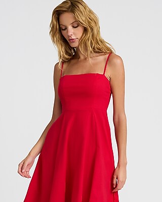 Poplin Square Neck Sleeveless Midi Fit and Flare Dress
