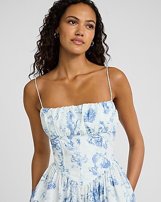 Printed Sleeveless Corset Drop Waist Midi Fit and Flare Dress