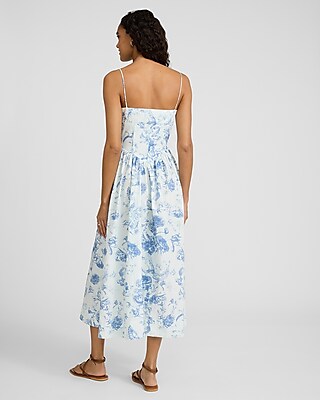 Printed Sleeveless Corset Drop Waist Midi Fit and Flare Dress