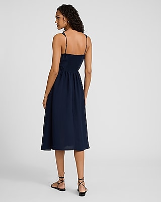 Scoop Neck Tie Front Drop Waist Midi Fit and Flare Dress