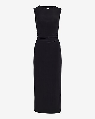 Crew Neck Sleeveless Ruched Open Back Midi Dress - image 4