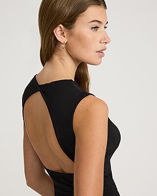 Crew Neck Sleeveless Ruched Open Back Midi Dress - image 2