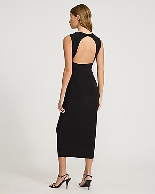 Crew Neck Sleeveless Ruched Open Back Midi Dress - image 3