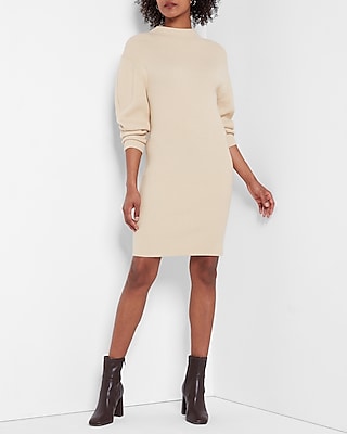 Mock Neck Sculpted Sleeve Sweater Dress