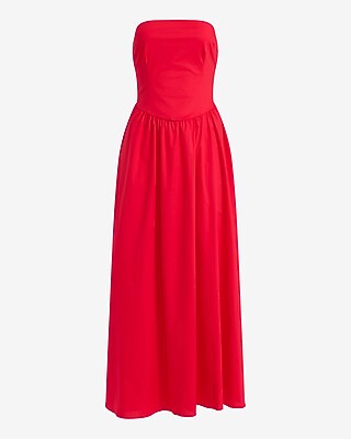 Poplin Strapless Drop Waist Back Cutout Maxi Dress - image 3