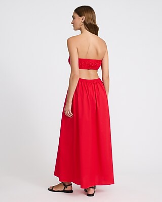 Poplin Strapless Drop Waist Back Cutout Maxi Dress - image 2