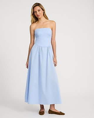 Poplin Strapless Drop Waist Back Cutout Maxi Dress - image 4