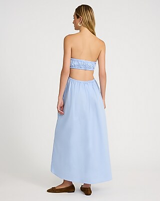 Poplin Strapless Drop Waist Back Cutout Maxi Dress - image 5