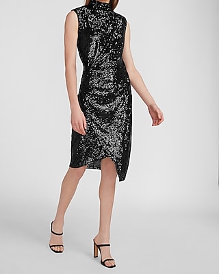 black sequin asymmetrical dress