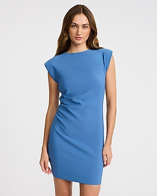 Crew Neck Cap Sleeve Ruched Midi Dress | Express