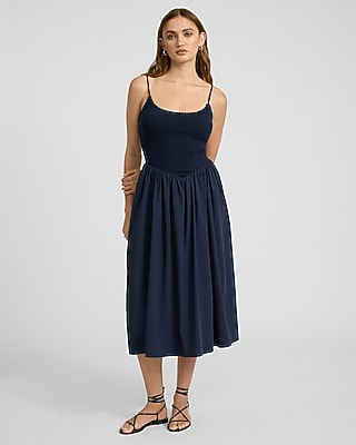 Scoop Neck Sleeveless Drop Waist Midi Fit and Flare Dress