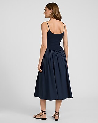 Scoop Neck Sleeveless Drop Waist Midi Fit and Flare Dress