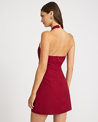 Halter V-Neck Double Belted Mini Sheath Dress