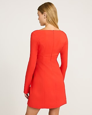 Square Neck Long Sleeve Tailored Mini Dress with Pockets