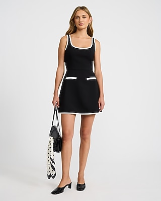 Tipped Scoop Neck Fit and Flare Mini Dress