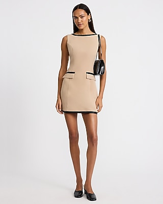 Tipped Boat Neck Tailored Mini Dress